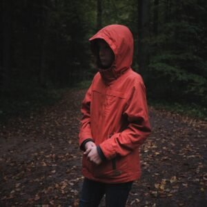 woman wearing red hoodie jacket